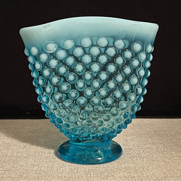 Fenton Other - Vintage Fenton Blue Opalescent Hobnail Mini Fan Vase